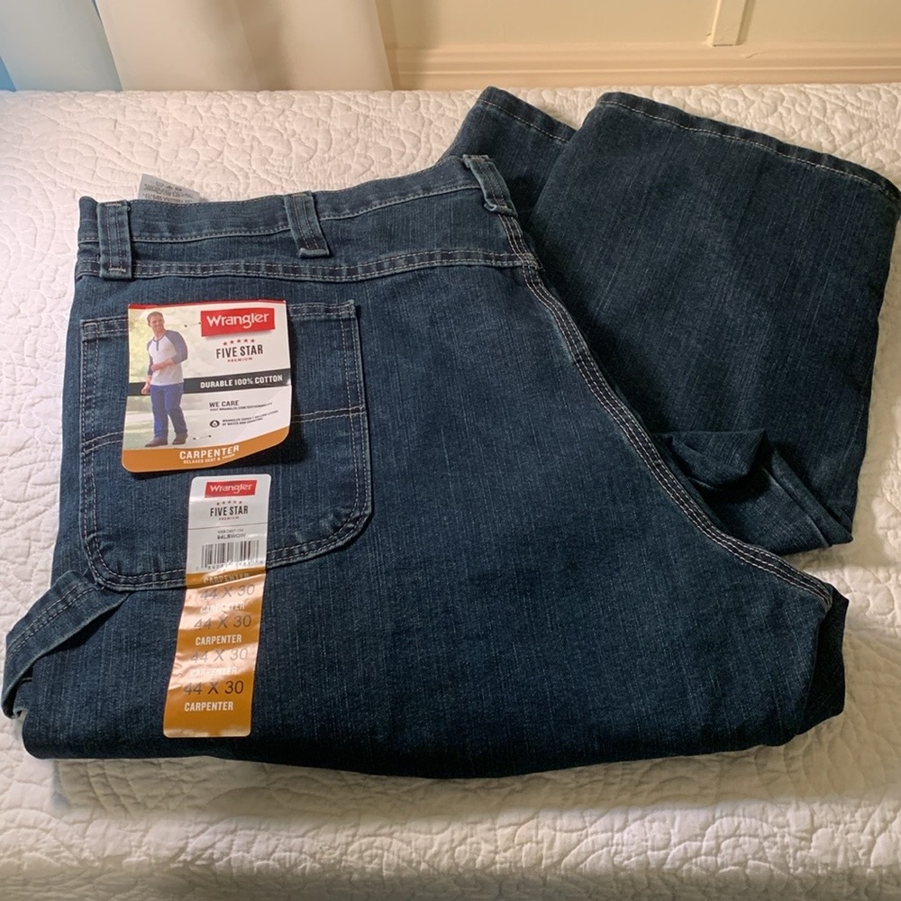 Wrangler Men's Blue Carpenter Jeans Size 44-30 NEW 5 Star premium W/Deep Pockets - Picture 3 of 8